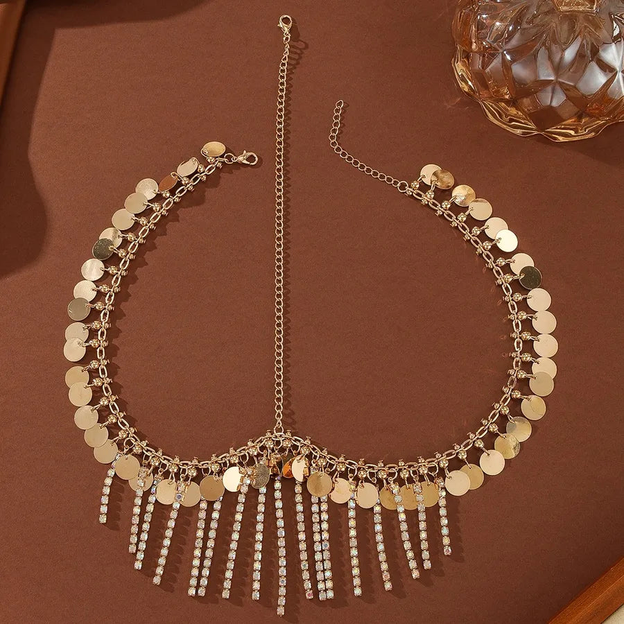 Gold Sequin Round Piece Bead Tassel Bridal Headwear Women's Party Wedding Accessories Geometric Pattern Alloy Hairband