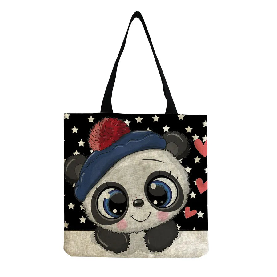 Women's Cute Animal Cartoon Linen Shopping bags
