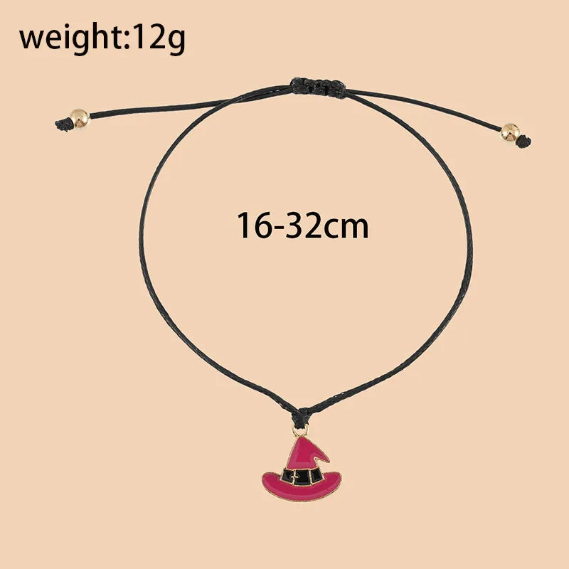 Halloween Skeleton Head Pendant Card Witch Hat Braided Rope Bracelet Funny Ethnic Style Alloy Jewelry Unisex Anniversary Business