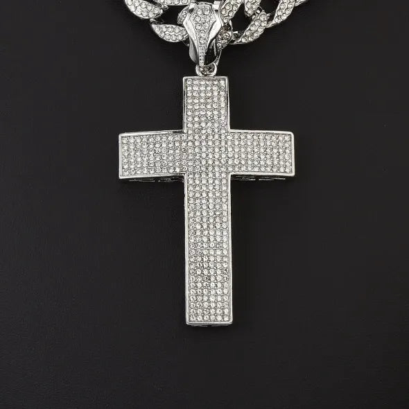 Hip-Hop Punk Cross Rhinestones Zinc alloy Cuban Link Chain Curb Chain Pendant Necklaces Wholesale