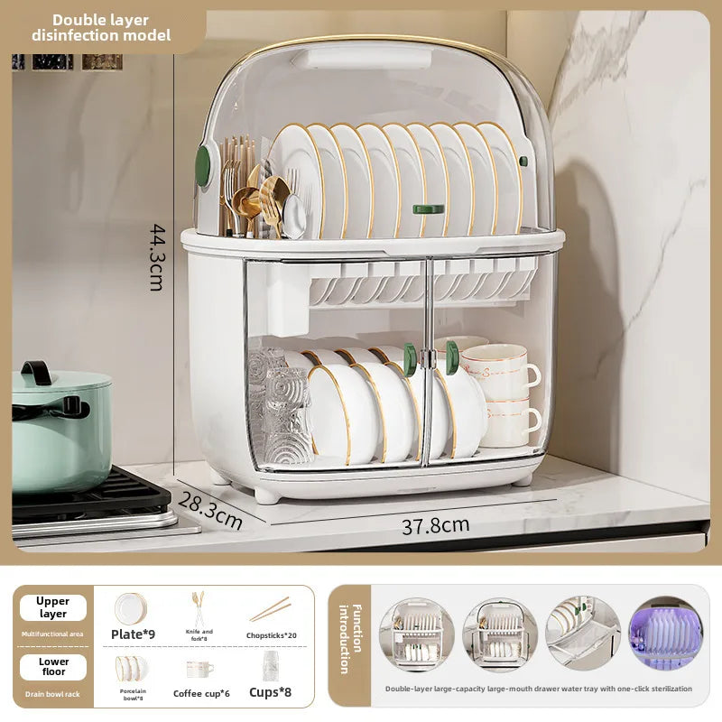 Golden Cat Kitchen Draining Cupboard with Lid for Bowl Box for Bowl and Dish Plate Chopsticks Tableware Household Storage Shelf Storage Box