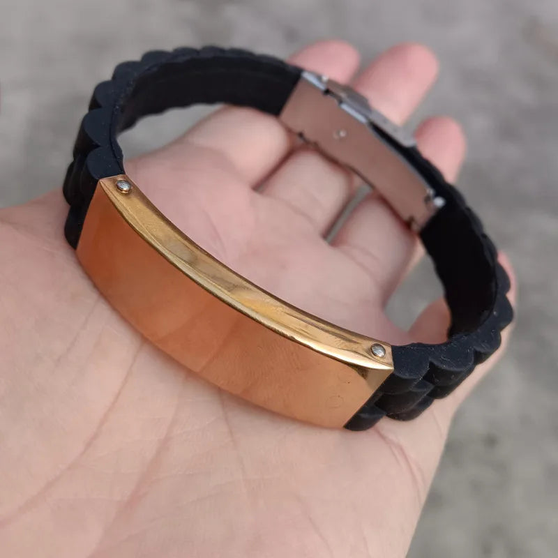 supply  silicone stainless steel bracelet lettering glossy black plated bracelet accessories men's jewelry manufacturer