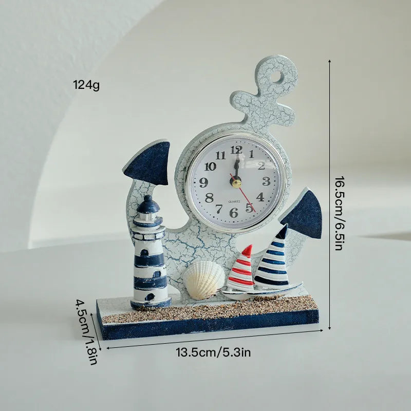 Cute Beach Tower Rudder Wood Ornaments Clock Artificial Decorations