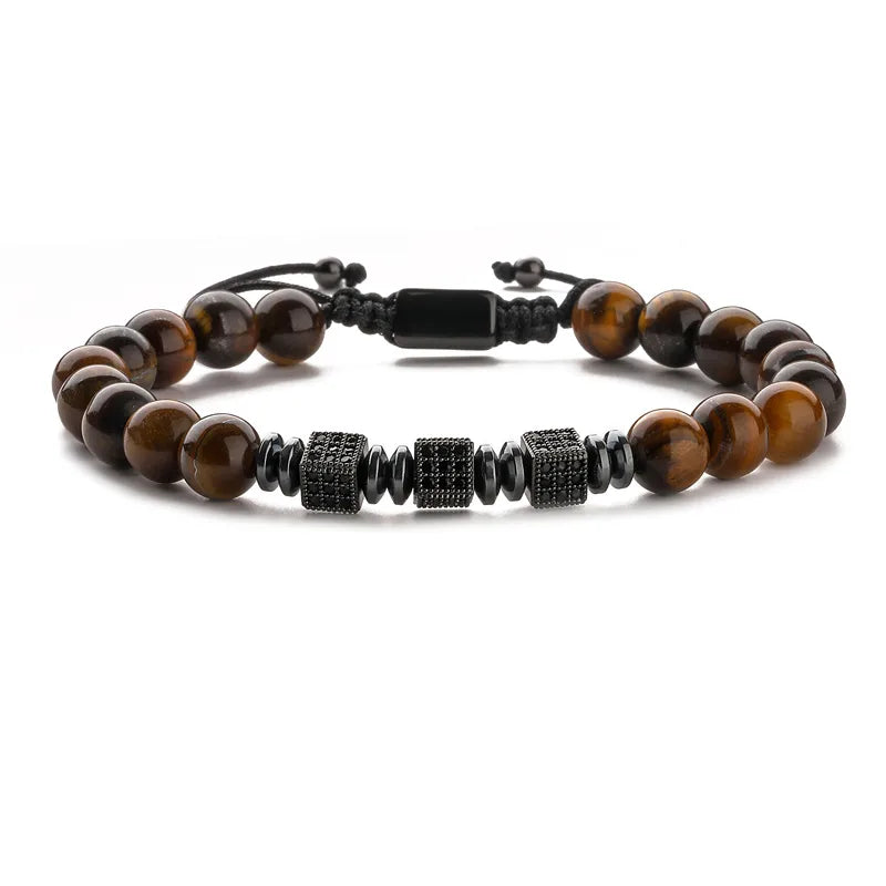 retro streetwear geometric tiger eye copper inlay zircon unisex bracelets