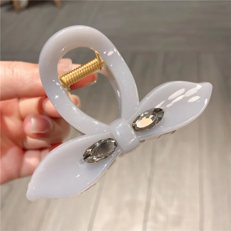 Shiny Rhinestone Jelly Color Medium Hair Claw Clip Elegant Lazy Updo Fashionable New Style Sweet Girl Hair Accessories