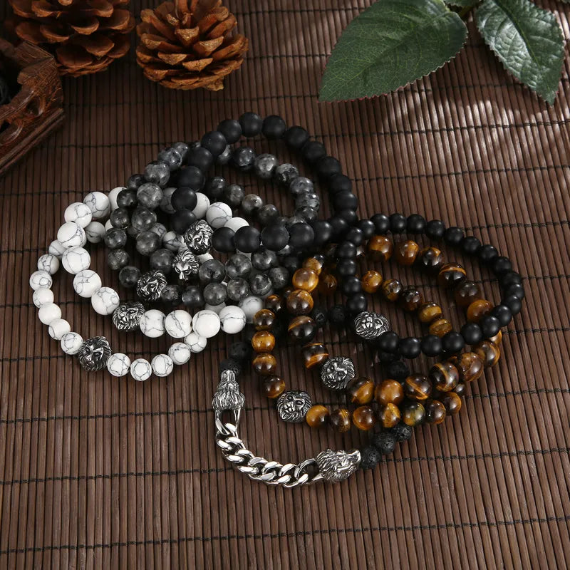 simple style animal round stainless steel turquoise tiger eye plating 18k gold plated unisex bracelets