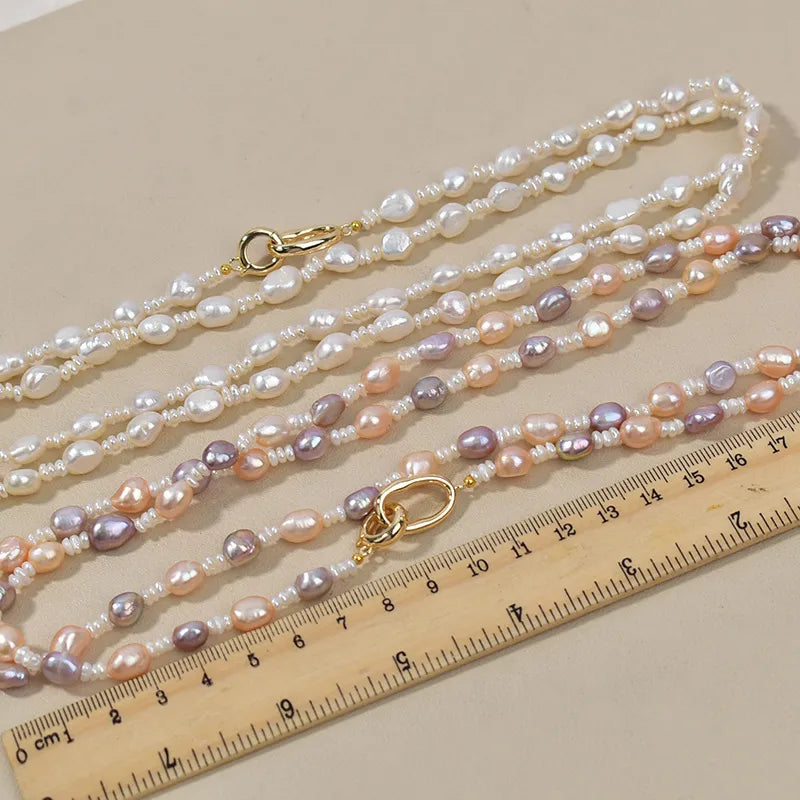 Natural Freshwater Pearl Necklace Women's Long Elegant Original Design Mixed Color Baroque Irregular Shape Straight Hole