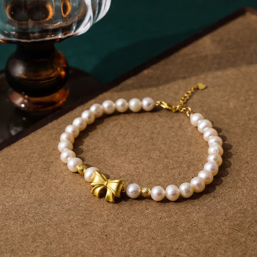 Natural Freshwater Pearl Bracelet For Women With Butterfly Knot Running Princess Design 925 Silver Jewelry Gift For Girlfriend