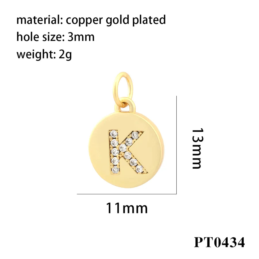 simple style letter copper plating inlay zircon 18k gold plated charms