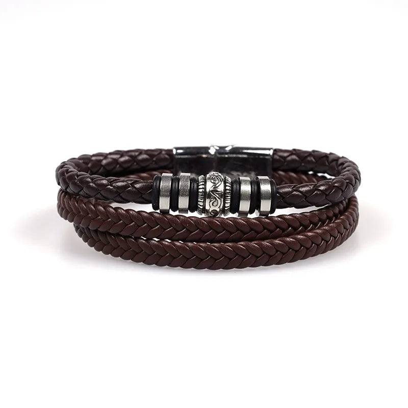 Casual Retro Geometric Pu Leather Rubber Metal Layered Men's Bracelets