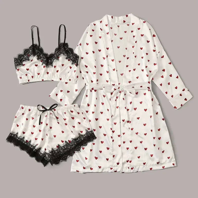 Home Daily Women's Sexy Sweet Heart Shape Imitated Silk Polyester Shorts Sets Pajama Sets