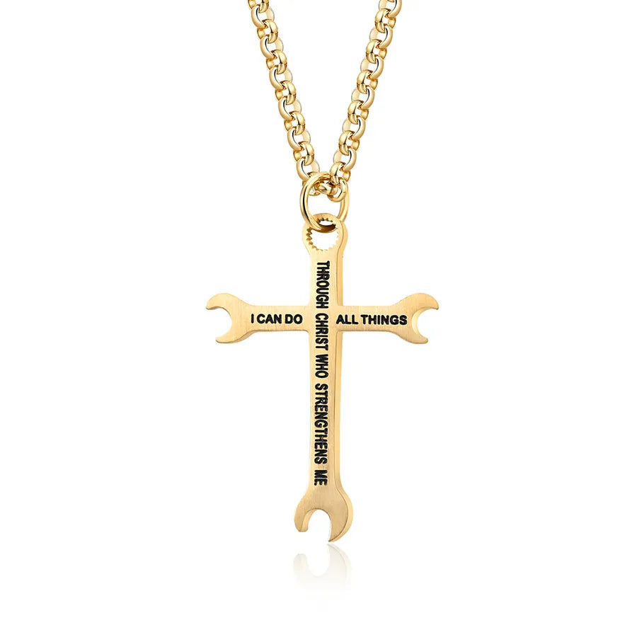 Hip-Hop Retro Cross 304 Stainless Steel Polishing Men's Pendant Necklace