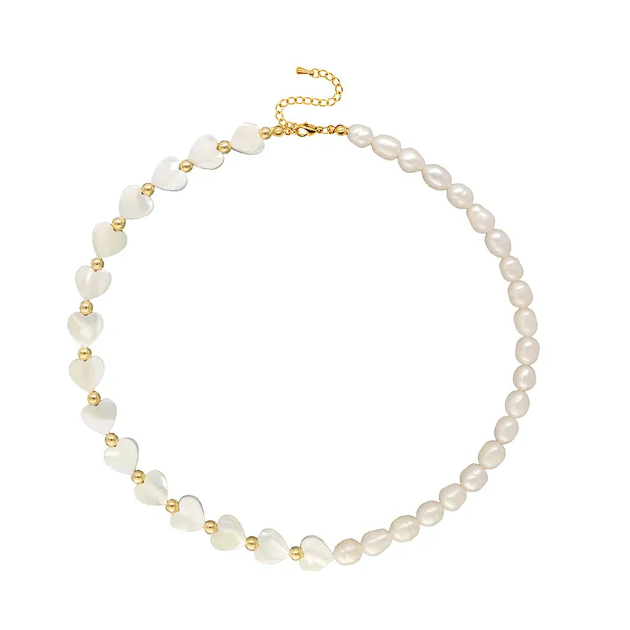 lady heart shape freshwater pearl shell beaded knitting necklace