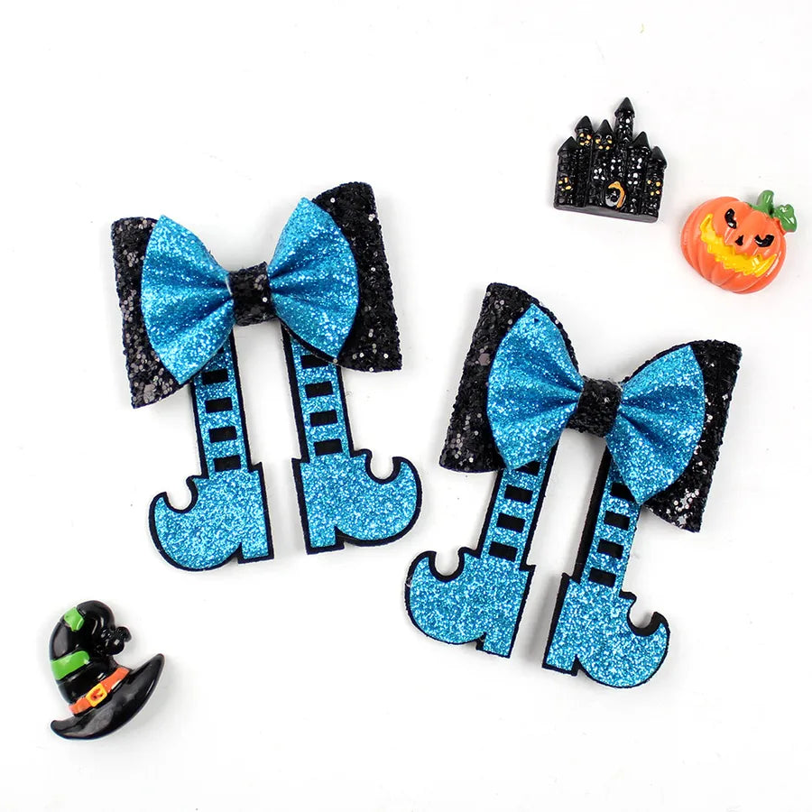 Creative Halloween Glitter Boots Butterfly Knot Hair Clip Children's Funny Hair Accessories Sparkling Boot Pattern Fabric Hair Decorations