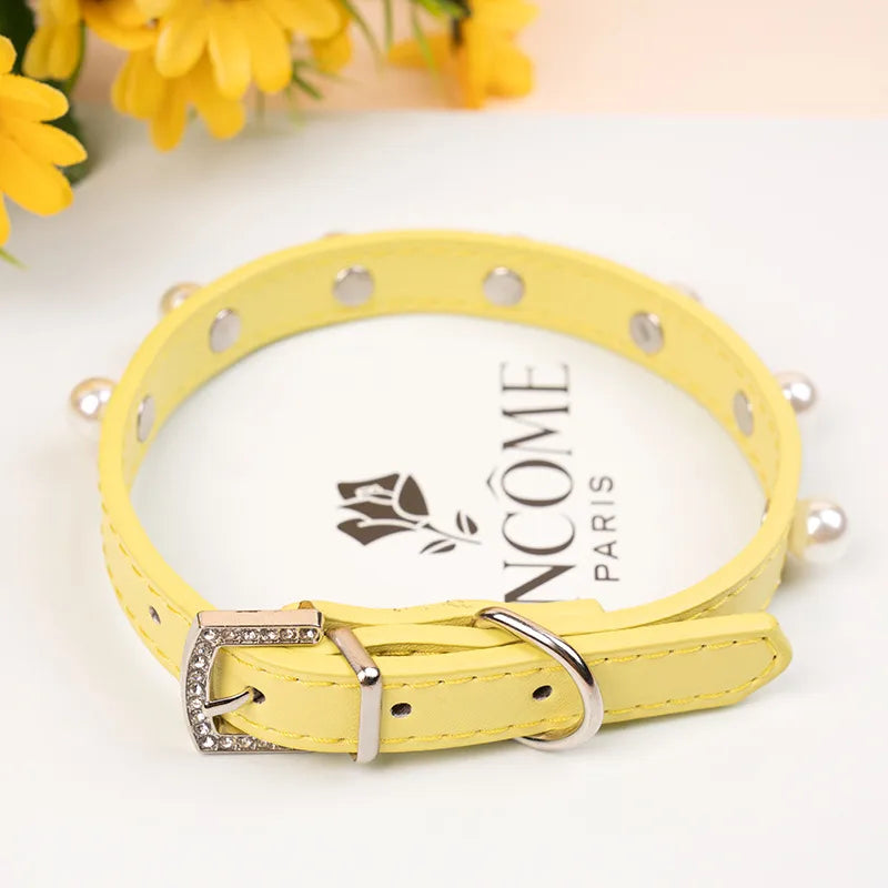 pet collar cat dog alloy brick buckle collar leather pet ring color adjustable big and small circles leather
