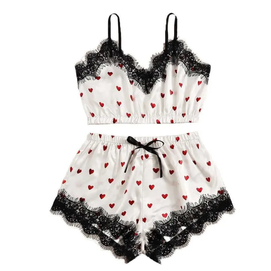 Home Daily Women's Sexy Sweet Heart Shape Imitated Silk Polyester Shorts Sets Pajama Sets