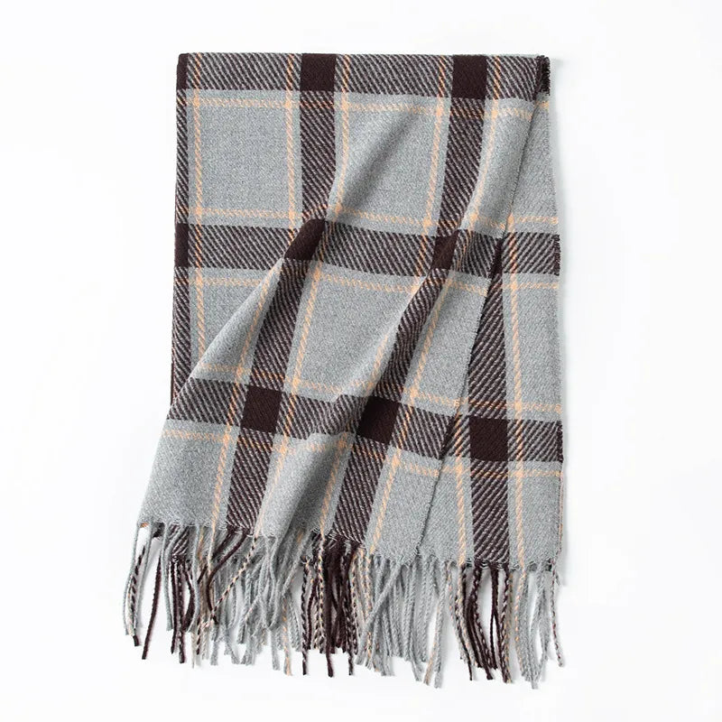 Women's Elegant Plaid Imitation cashmere Tassel Scarf