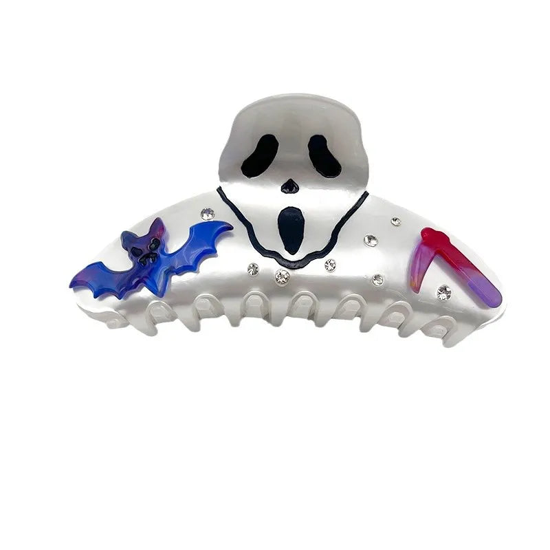 Acetate Skeleton Shark Clip Halloween Half Updo Hair Accessory Women's Dark Style Pumpkin Skull Headwear Bat Skeleton Grab Clip