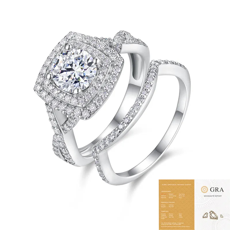 Moissanite 925 Sterling Silver Rings GRA Certificate Geometric Rings