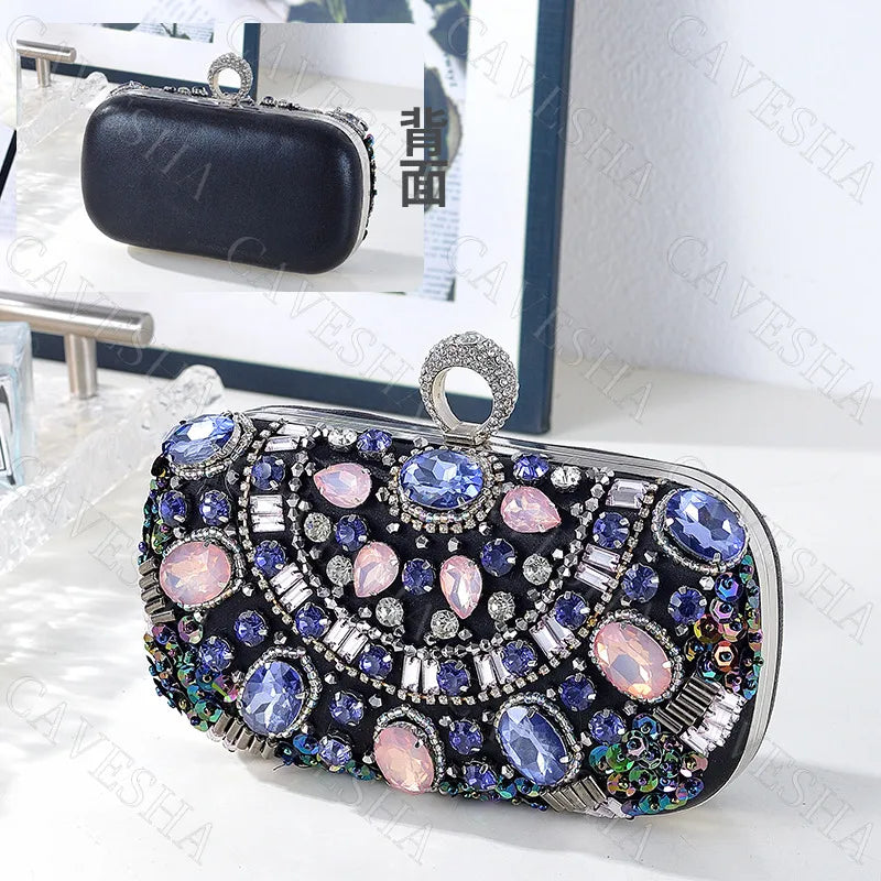 Handmade Beaded Diamond Shiny Handbag Single Shoulder Crossbody Qipao Ladies Bag Party Event Purse Fashionable Lock Buckle Closure