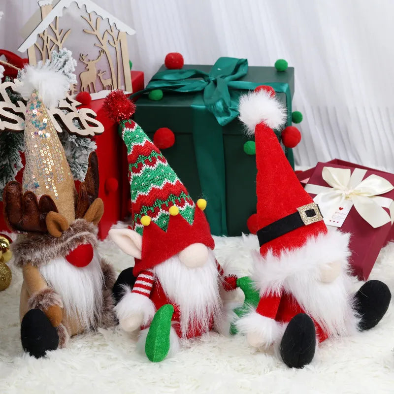 Christmas Long-Cap Style Santa Claus Decoration Rudolph The Reindeer Sprite Window Display Ornament Festive Polyester Decoration