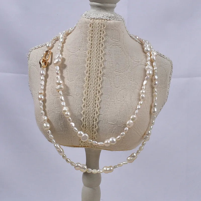 New Natural Baroque Shape Pearl Necklace Hollow Core Freeform Freshwater 8 Letter Fashionable Sweater Chain Original Design