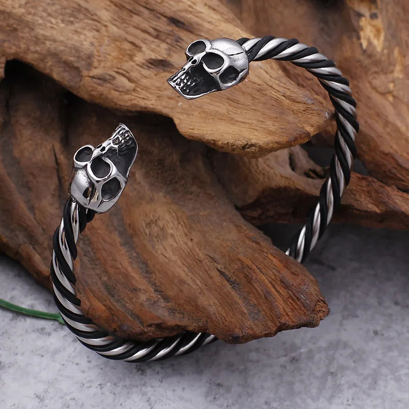 Rock Punk Skull 304 Stainless Steel 316L Stainless Steel  Halloween Men's Bangle Men Cord & Leather Bracelets
