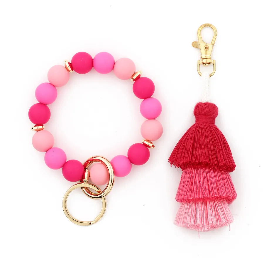 Sweet Geometric Alloy Wood Silica Gel Women's Bag Pendant Keychain