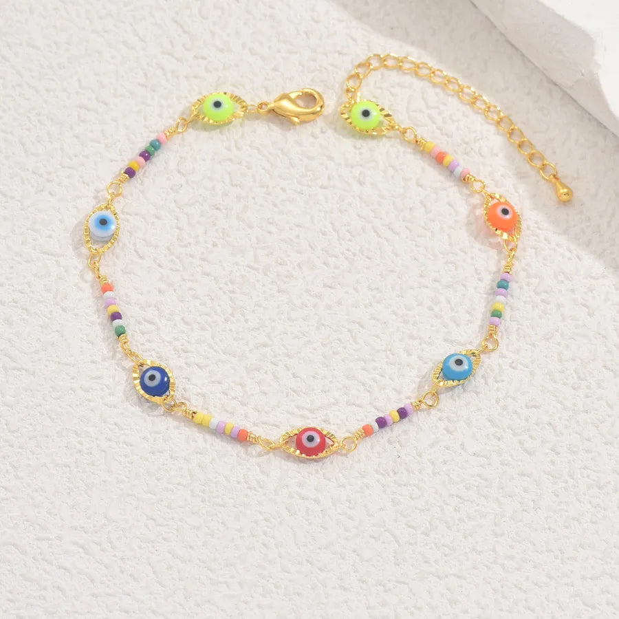 Wholesale Jewelry Hip-Hop Tropical Cool Style Devil's Eye Copper ceramics 18K Gold Plated Anklet