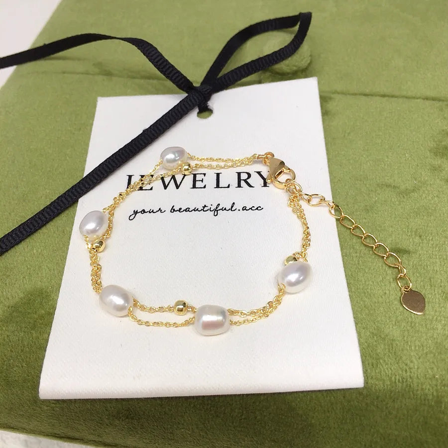 Zhuji Mountain Lake 5-6mm meter natural freshwater pearl bracelet 18K bag gold flash O chain adjustable bracelet