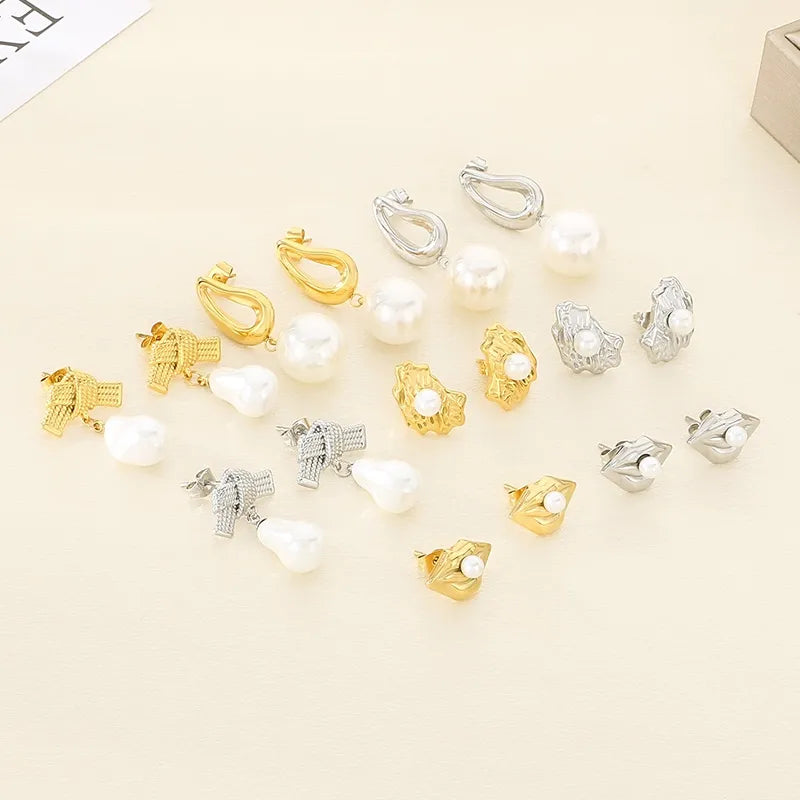 Korean Fashion Refined Grace Stainless Steel Bow Freshwater Pearl Earrings