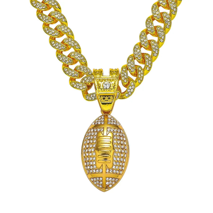 New Arrival Hot Sale Hip Hop Hiphop Ornament Zinc Alloy Rugby Full Diamond Pendant Necklace Accessories