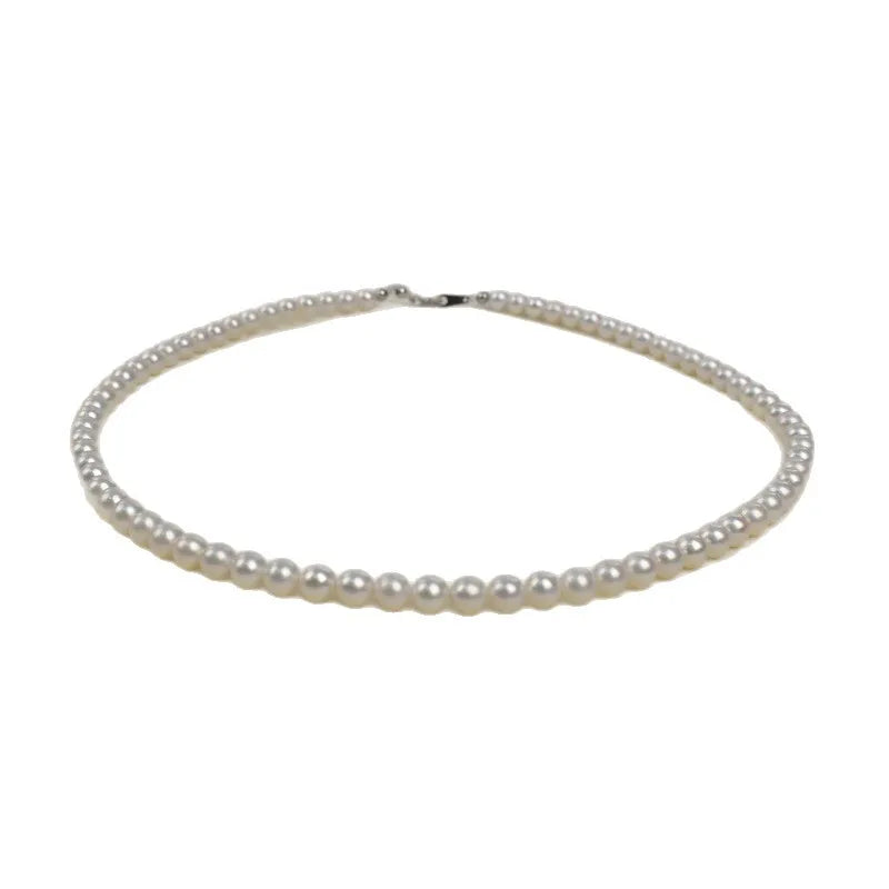 Aurora White Near-Round 5mm Freshwater Pearl Necklace For Women Simple Luxury Versatile S925 Silver Clavicle Chain Jewelry