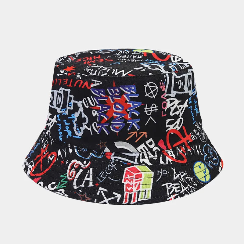 women's elegant basic graffiti printing flat eaves bucket hat