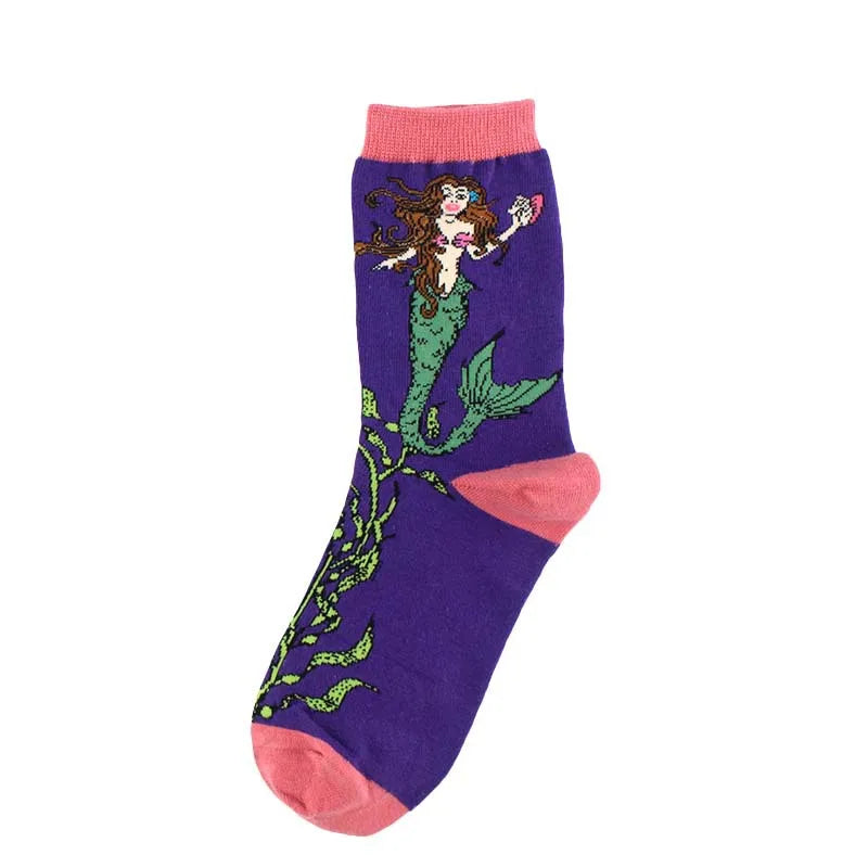 women's simple style classic style commute color block cotton printing crew socks a pair