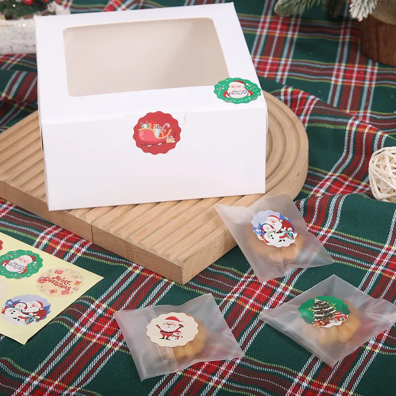 Wave Edged Cartoon Christmas Stickers Non-Drying Adhesive Baking Packaging Sealing Decorative Santa Claus Labels