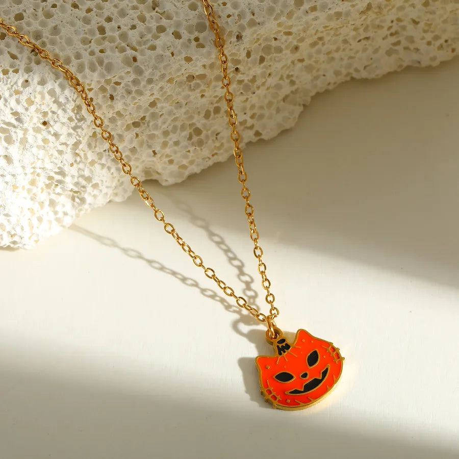 Halloween Series Stainless Steel 18K Gold Plated Drip Oil Hat Bat Pendant Necklace Funny Design Festival Jewelry Accessory