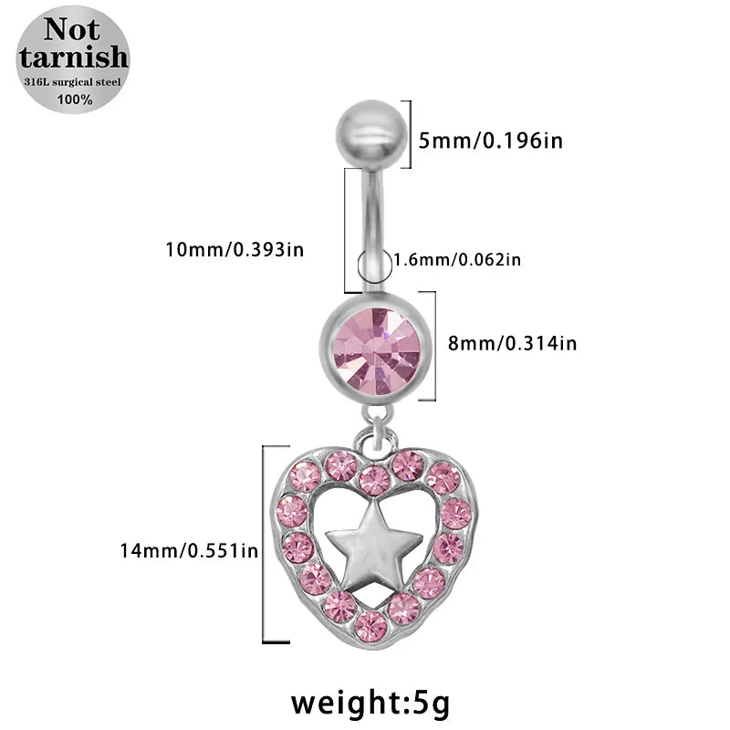 1 Piece Belly Rings Classic Style Roman Style Artistic Star Heart Shape Wings 316 Stainless Steel  Alloy Hollow Out Resin Rhinestones Glass White Gold Plated Gold Plated