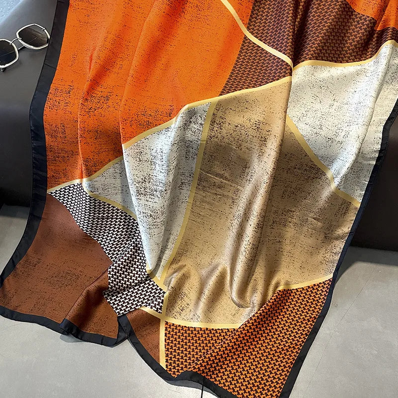 women's streetwear houndstooth satin printing silk scarf