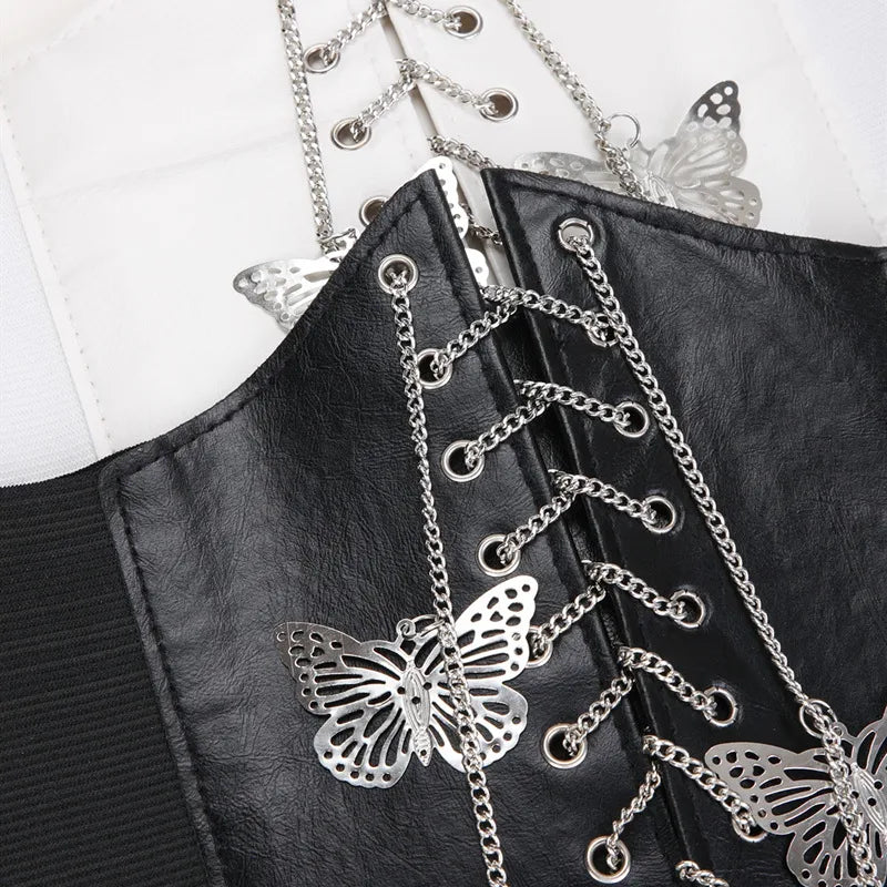 elegant butterfly pu leather chain women's corset belts 1 piece