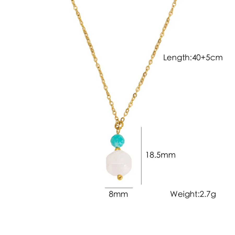 Wholesale Jewelry Elegant Simple Style Geometric 304 Stainless Steel natural stone cable chain Pendant Necklace