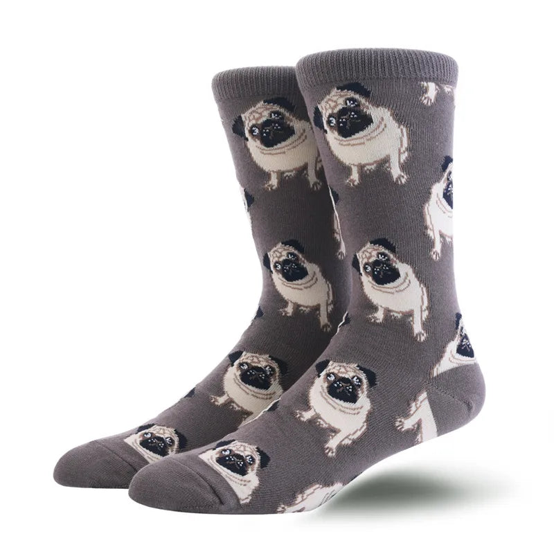 men's fashion animal cat elk nylon cotton jacquard crew socks