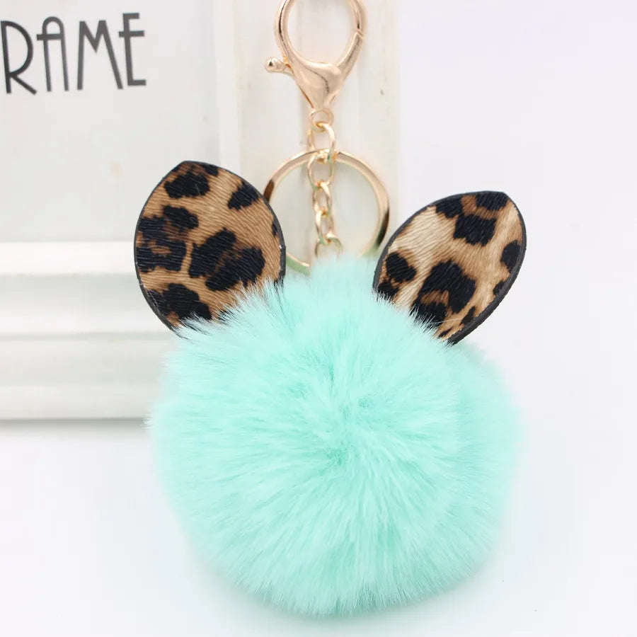 1 piece retro ear leopard simulation wool plating bag pendant keychain