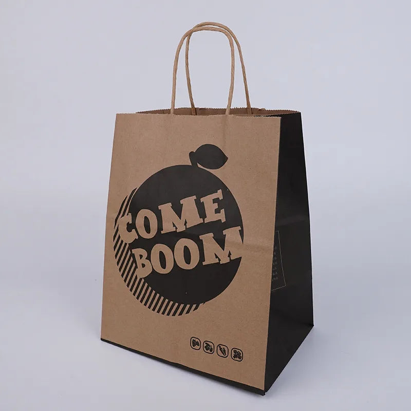 Kraft paper tote bag spot wholesale takeaway milk tea packing bag clothing gift packaging bag paper bag can be printed logo