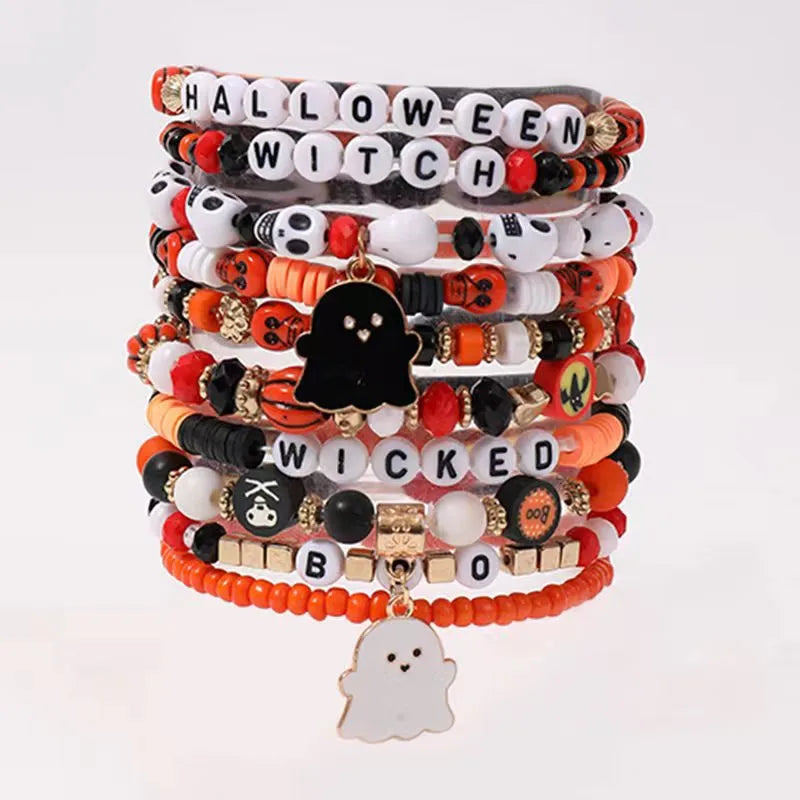 Handmade Bohemian Letter Ghost Halloween Bracelet Acrylic Pumpkin Skull Design Unisex Simple Style Bracelet