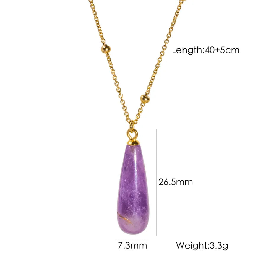 Wholesale Jewelry Vintage Style Simple Style Water Droplets 304 Stainless Steel natural stone Pendant Necklace