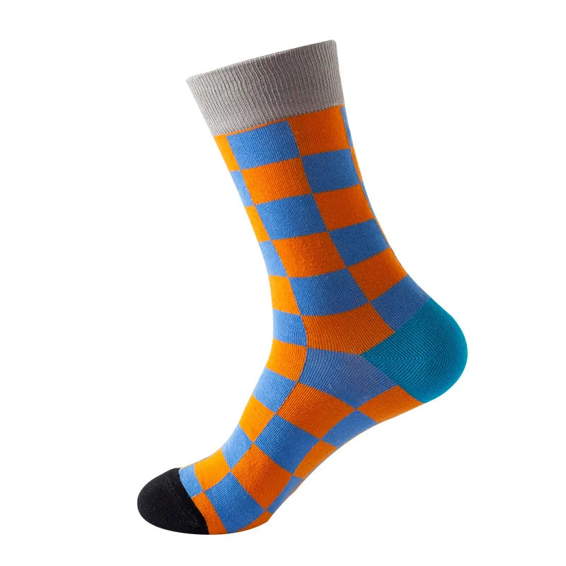 unisex casual color block checkered nylon cotton jacquard crew socks a pair
