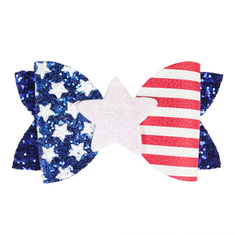 New July 4 US National Day Shining Stars Bow Pair Clip Independence Day Patriotic Girl Hair Accessories