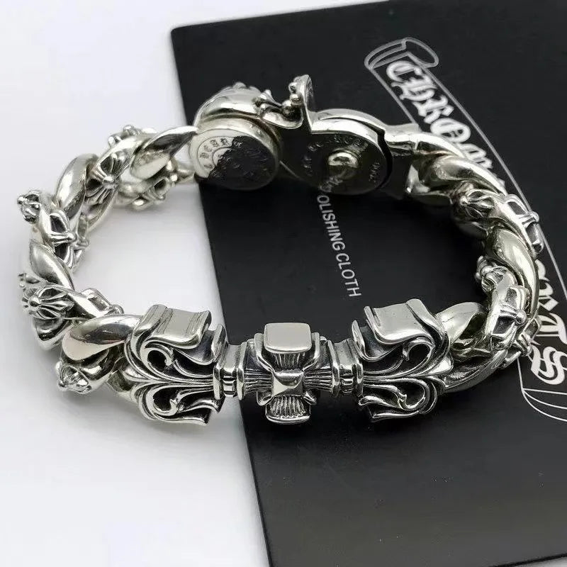 Aggressive Cross Bracelet Men's Trendy  Retro Bracelet Thick