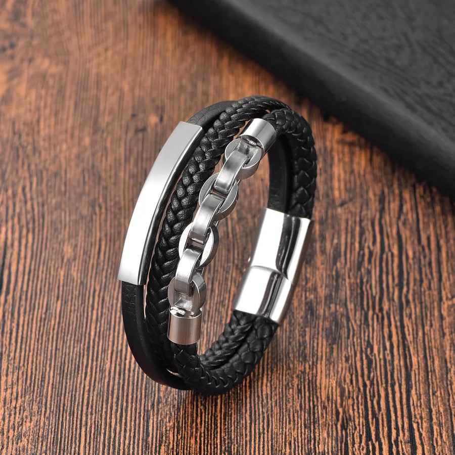 Hip-Hop Geometric Solid Color 316 Stainless Steel  Leather Wholesale Bracelets
